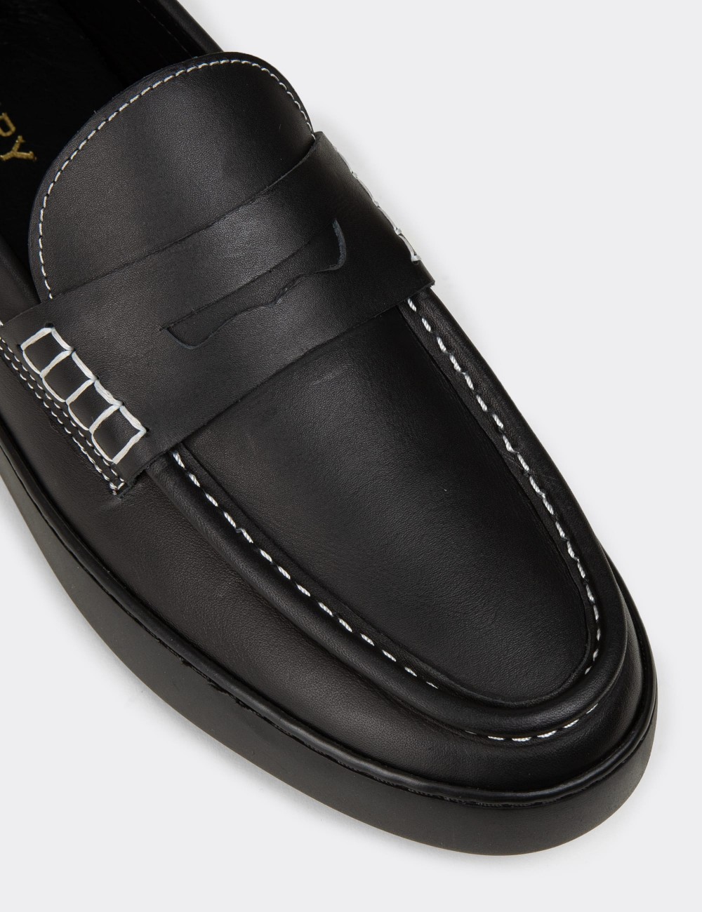 Men's Black Leather Loafers - 02022MSYHC01