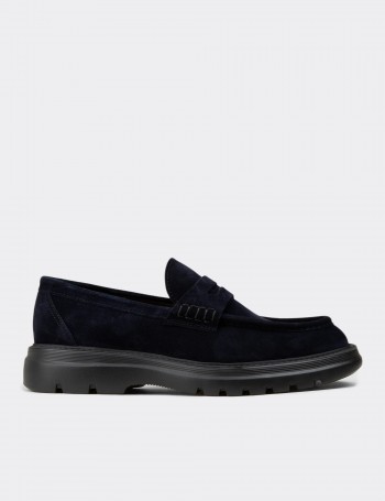 Men's Navy Suede Leather Loafers