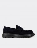 Men's Navy Suede Leather Loafers