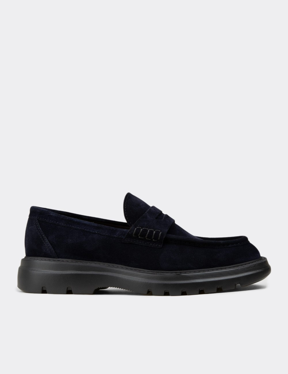 Men's Navy Suede Leather Loafers - 02006MLCVE01