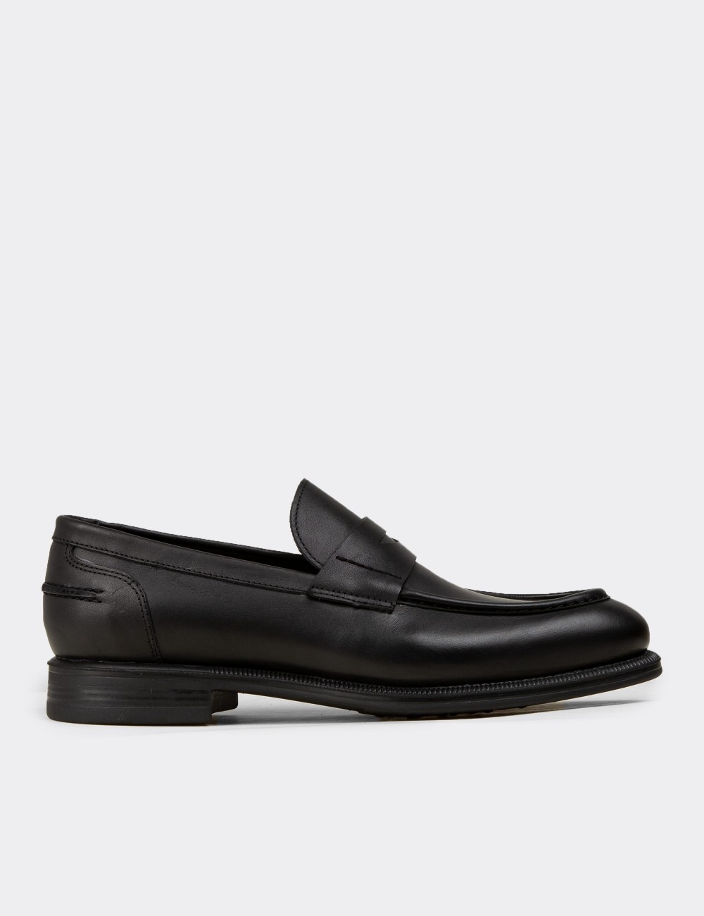 Men's Black Leather Loafers - 02025MSYHC01
