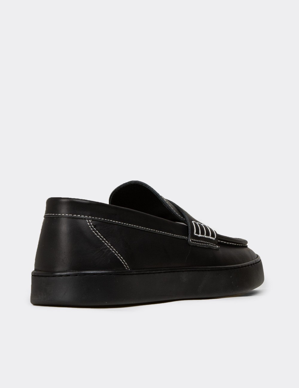 Men's Black Leather Loafers - 02022MSYHC01