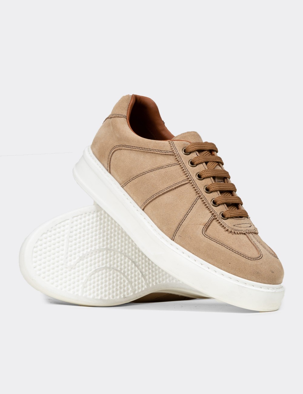 Men's Sandstone Suede Leather Sneakers - 02017MVZNP01