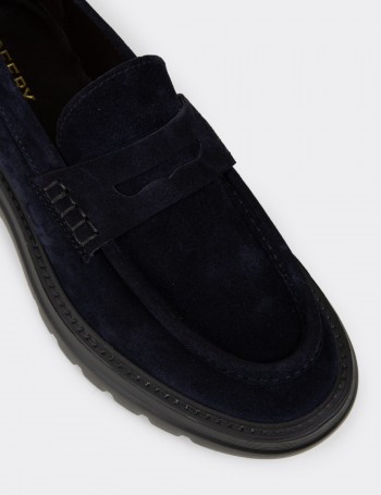 Men's Navy Suede Leather Loafers