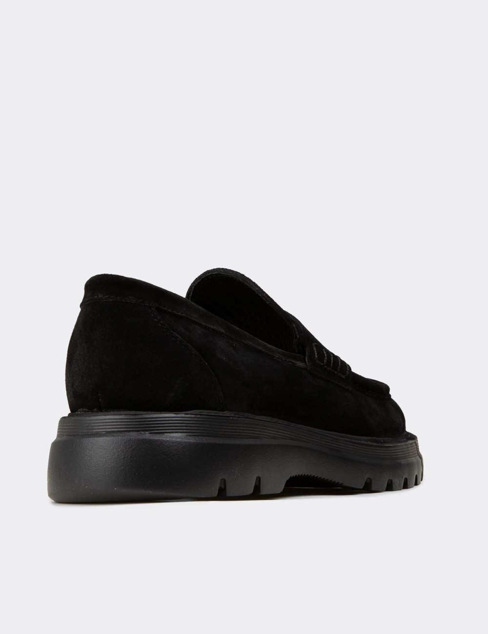 Men's Black Suede Leather Loafers - 02006MSYHE04