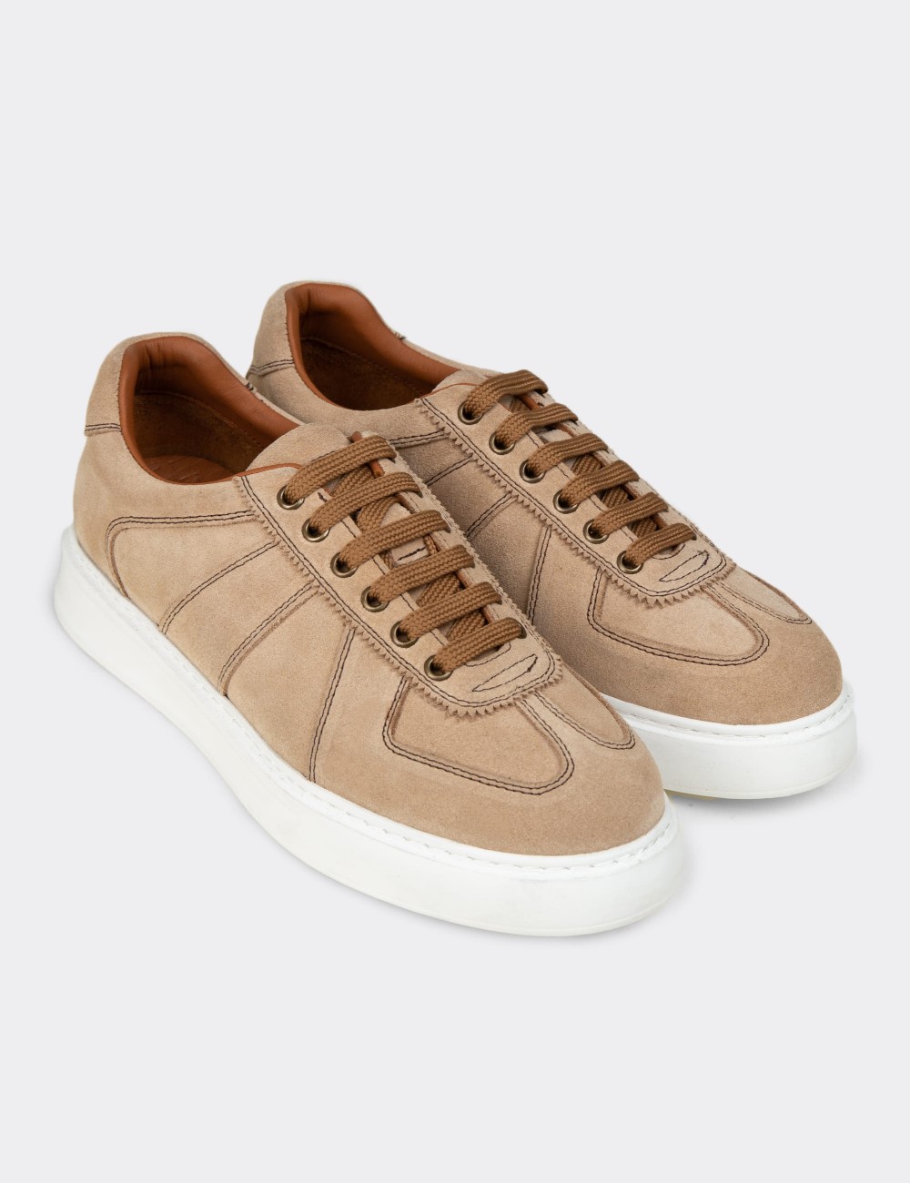 Men's Sandstone Suede Leather Sneakers - 02017MVZNP01