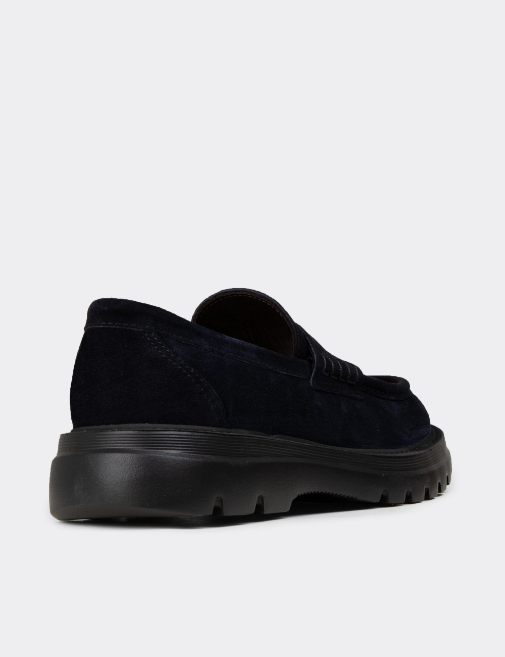 Men's Navy Suede Leather Loafers - 02006MLCVE01