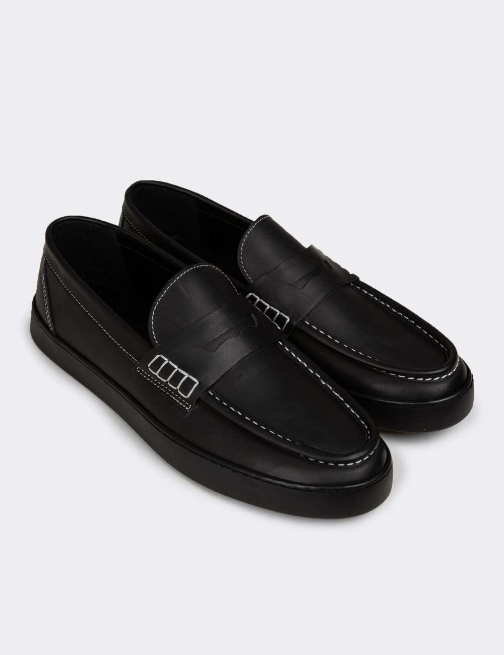 Men's Black Leather Loafers - 02022MSYHC01