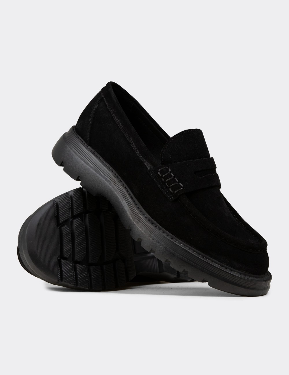 Men's Black Suede Leather Loafers - 02006MSYHE04