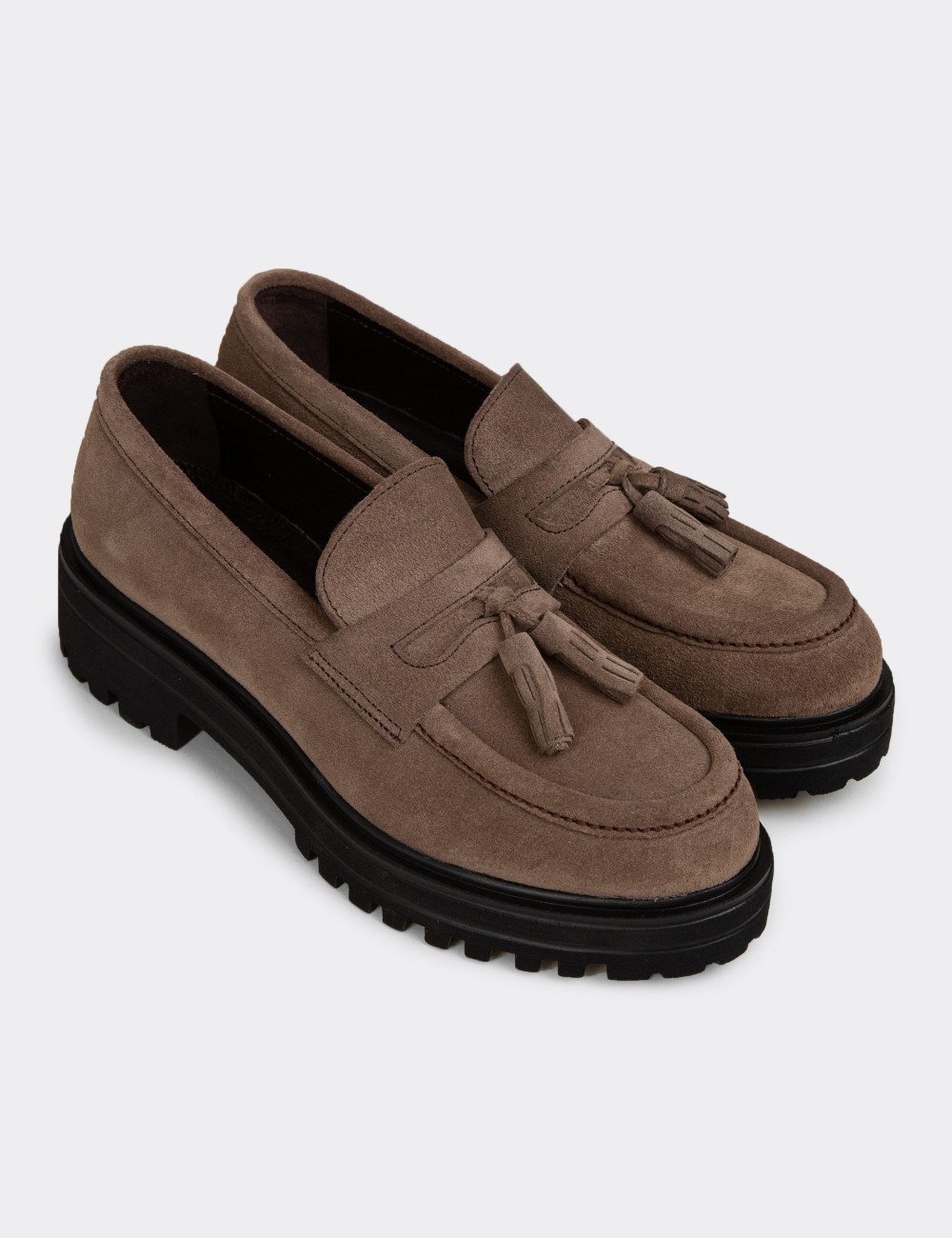 Women's Sandstone Suede Leather Loafers - 02020ZVZNE01