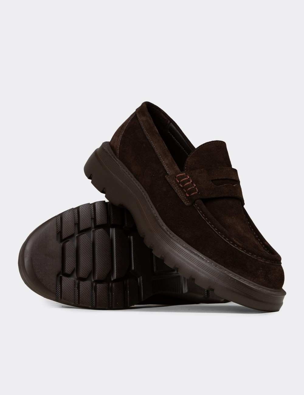 Men's Brown Suede Leather Loafers - 02006MKHVE03