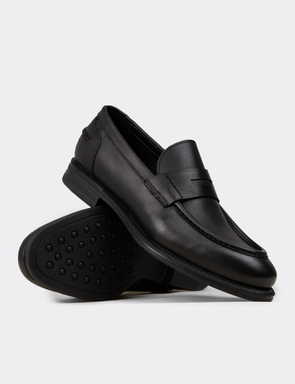 Men's Black Leather Loafers - 02025MSYHC01