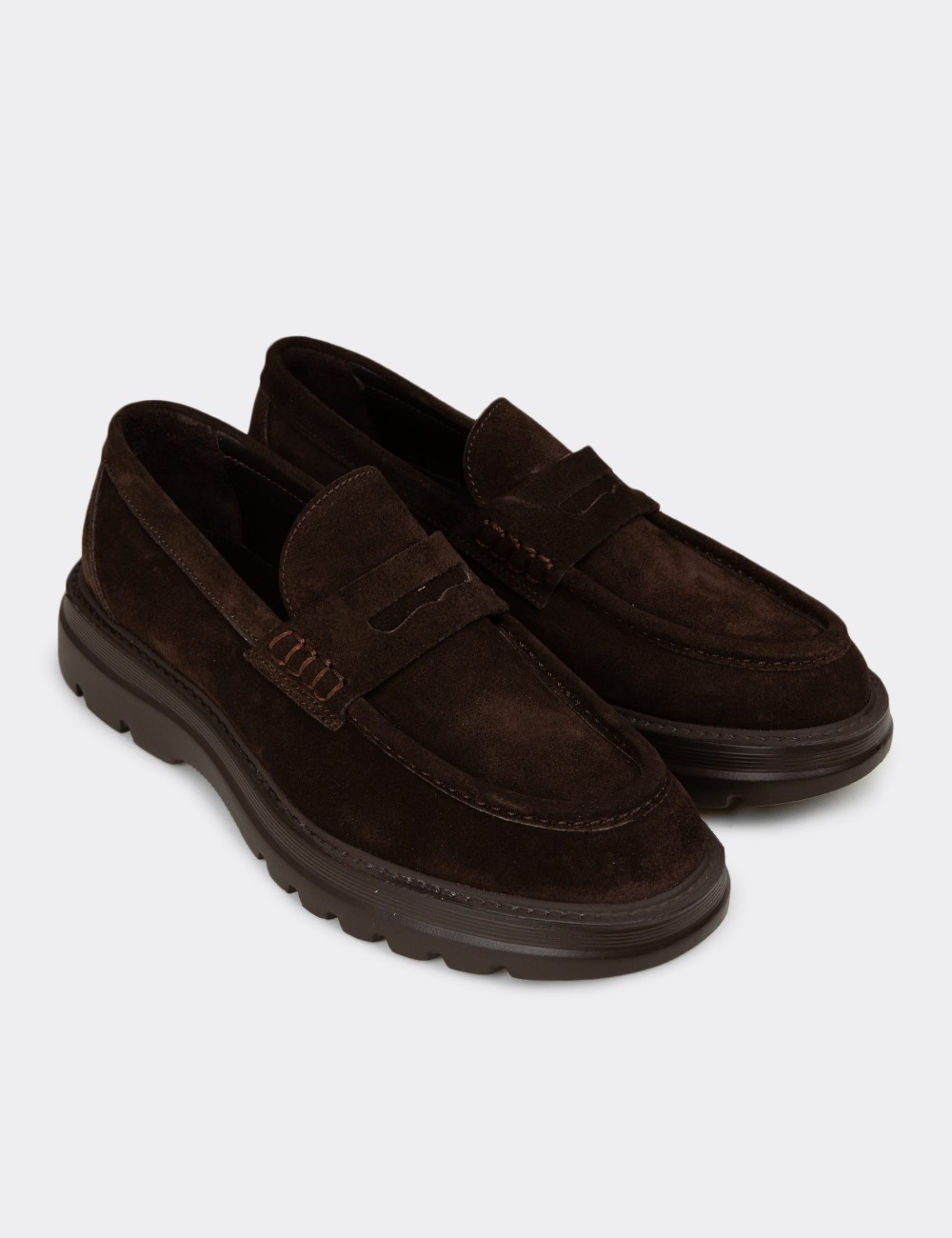 Men's Brown Suede Leather Loafers - 02006MKHVE03