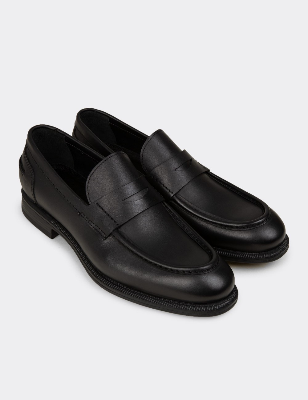 Men's Black Leather Loafers - 02025MSYHC01