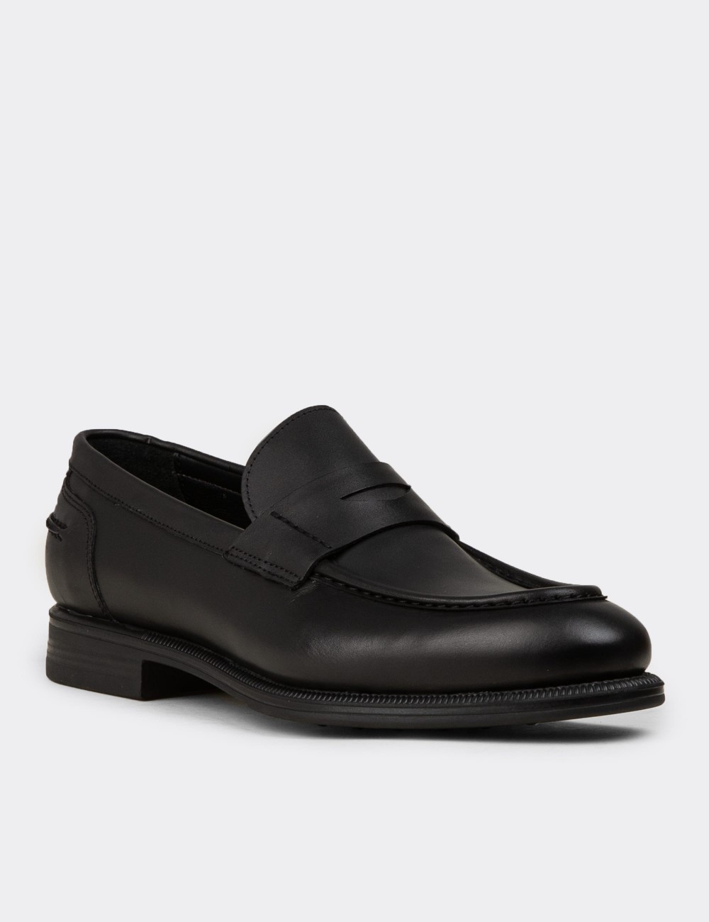 Men's Black Leather Loafers - 02025MSYHC01