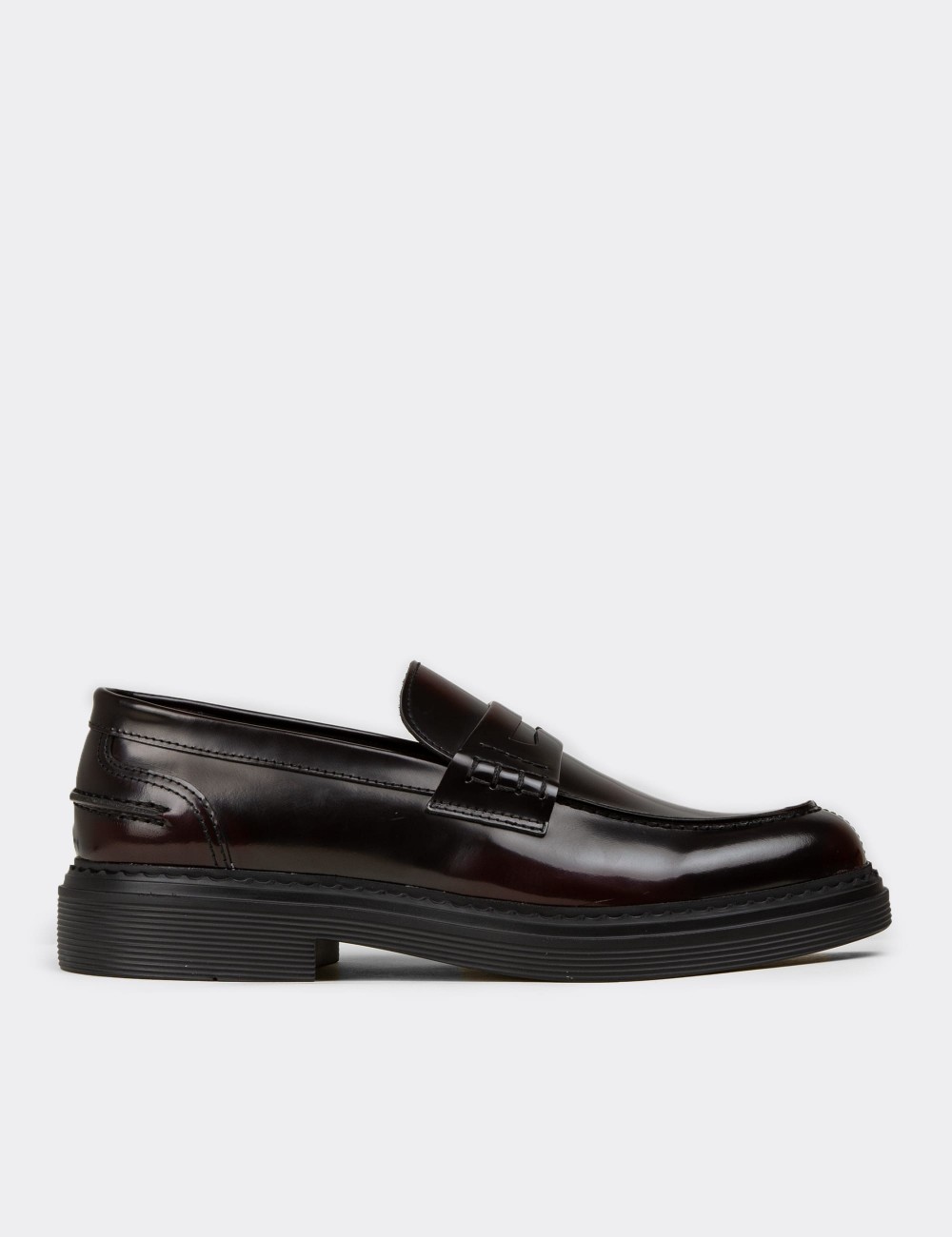 Men's Burgundy Leather Loafers - 02021MBRDC01