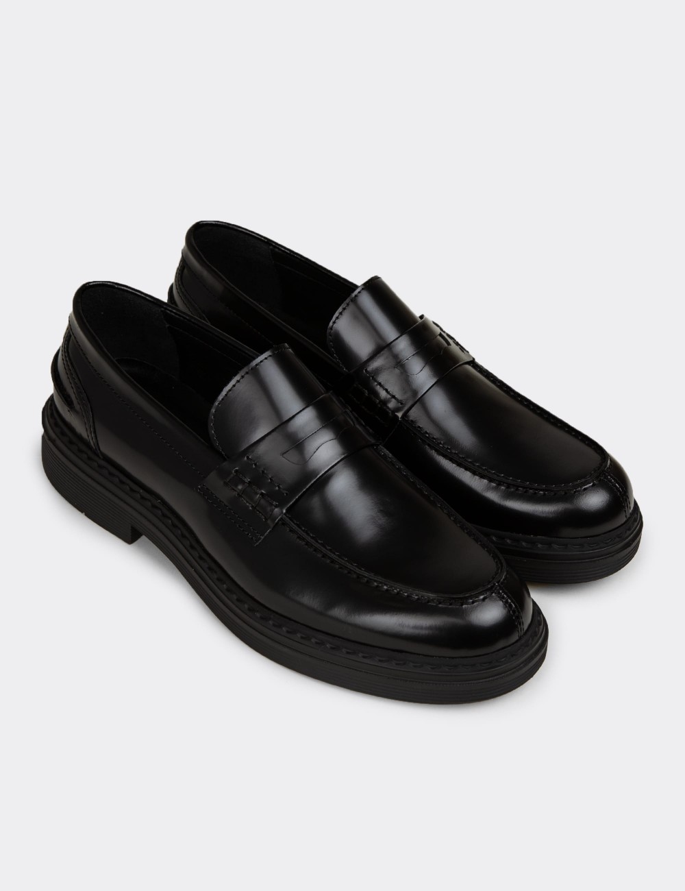 Men's Black Leather Loafers - 02021MSYHC01