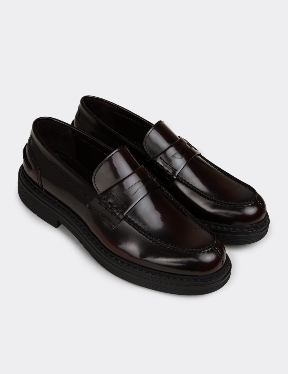 Men's Burgundy Leather Loafers - 02021MBRDC01