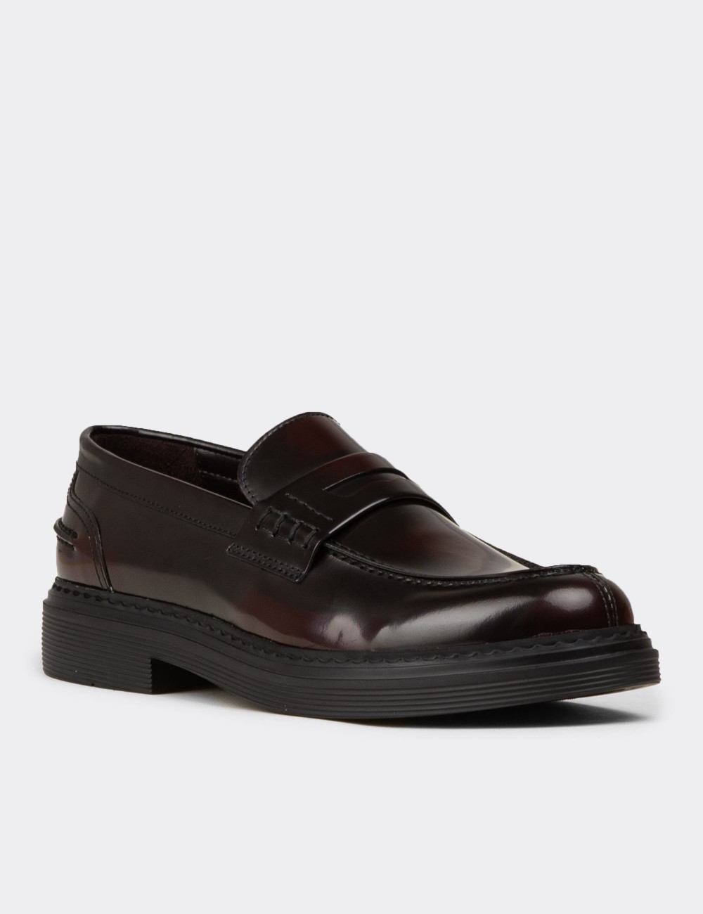 Men's Burgundy Leather Loafers - 02021MBRDC01