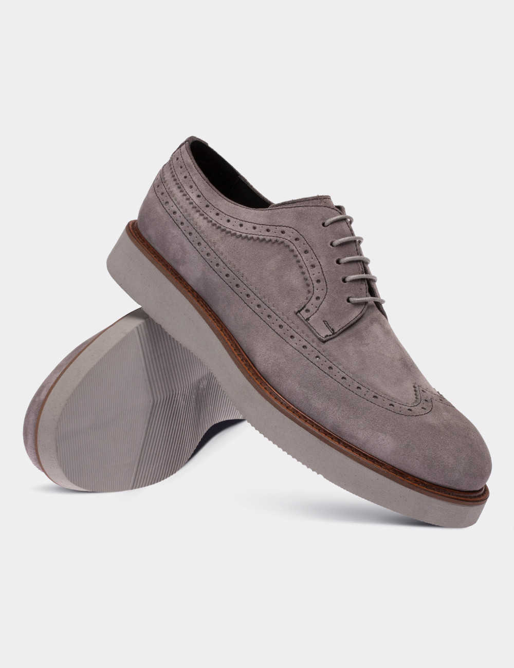 Gray Suede Leather Lace-up Shoes - 01293MGRIE04