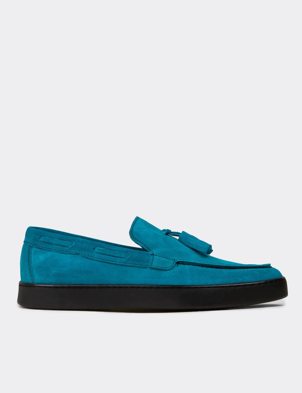 Men's Turquoise Suede Leather Loafers with Tassels - 01994MTRKC01