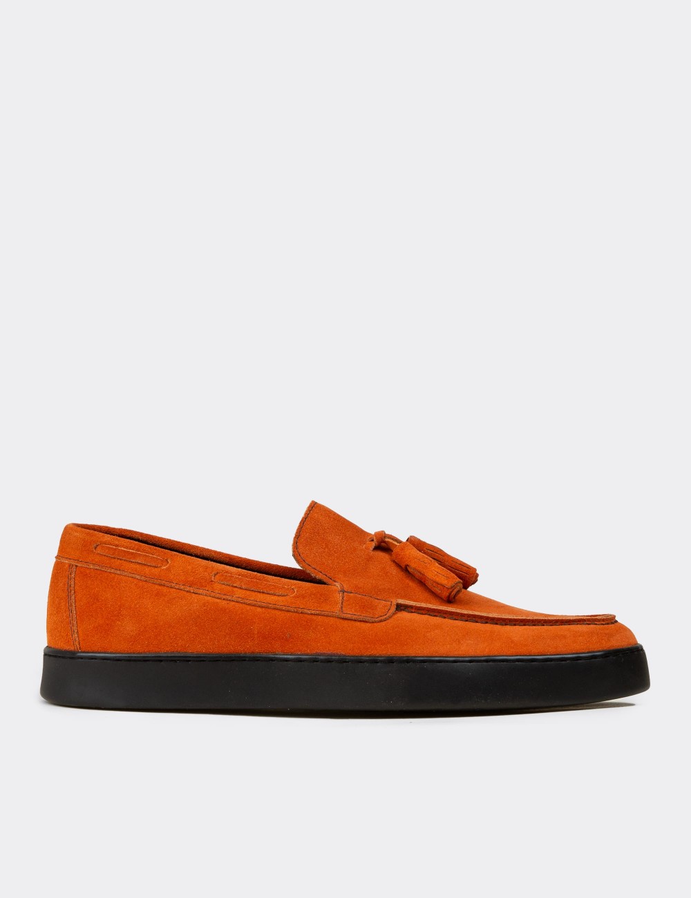 Men's Orange Suede Leather Loafers with Tassels - 01994MTRCC01