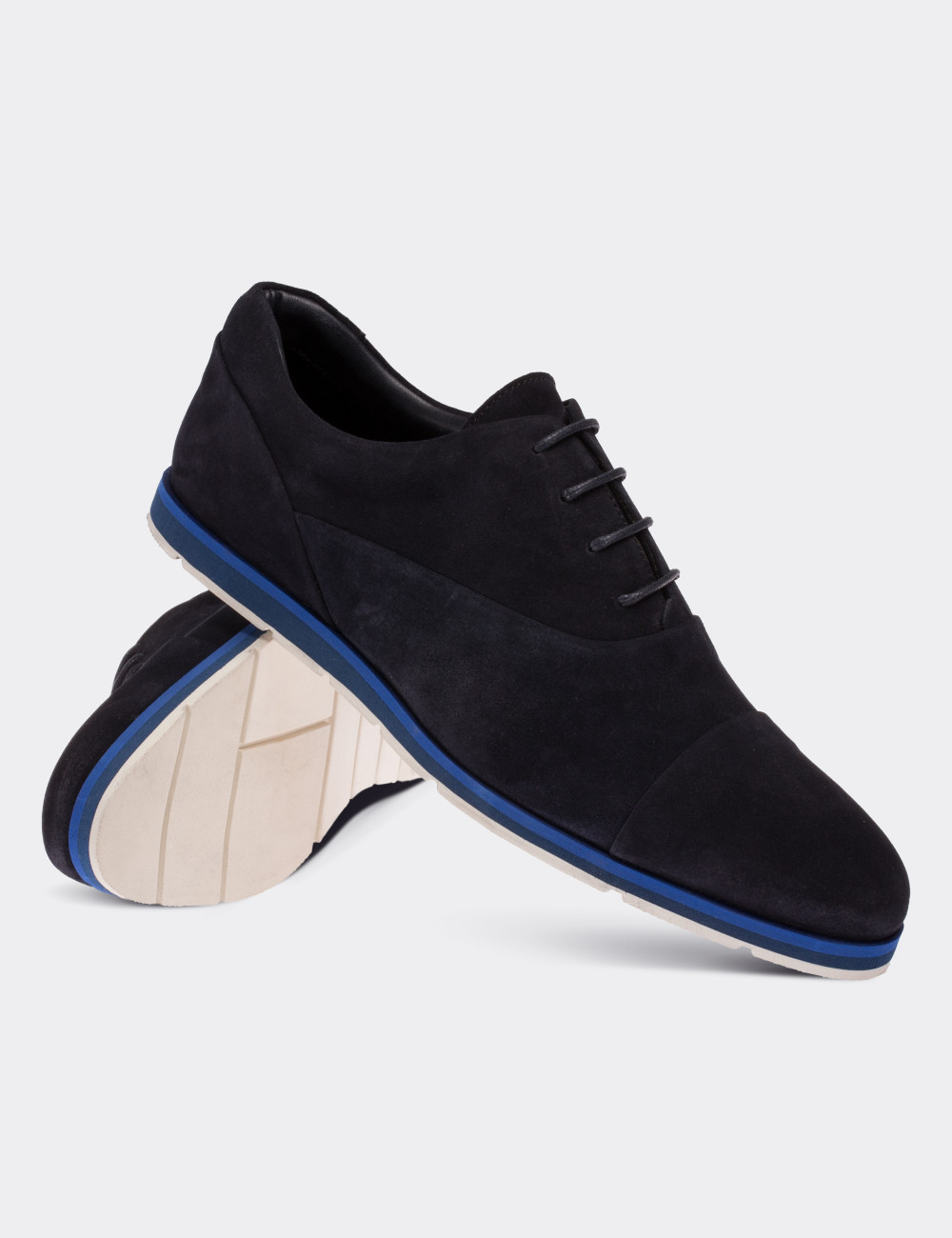 Navy Suede Leather Lace-up Shoes - 01519MLCVE03