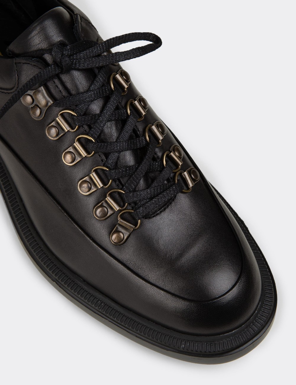 Men's Black Leather Lace-up Shoes - 02009MSYHE01