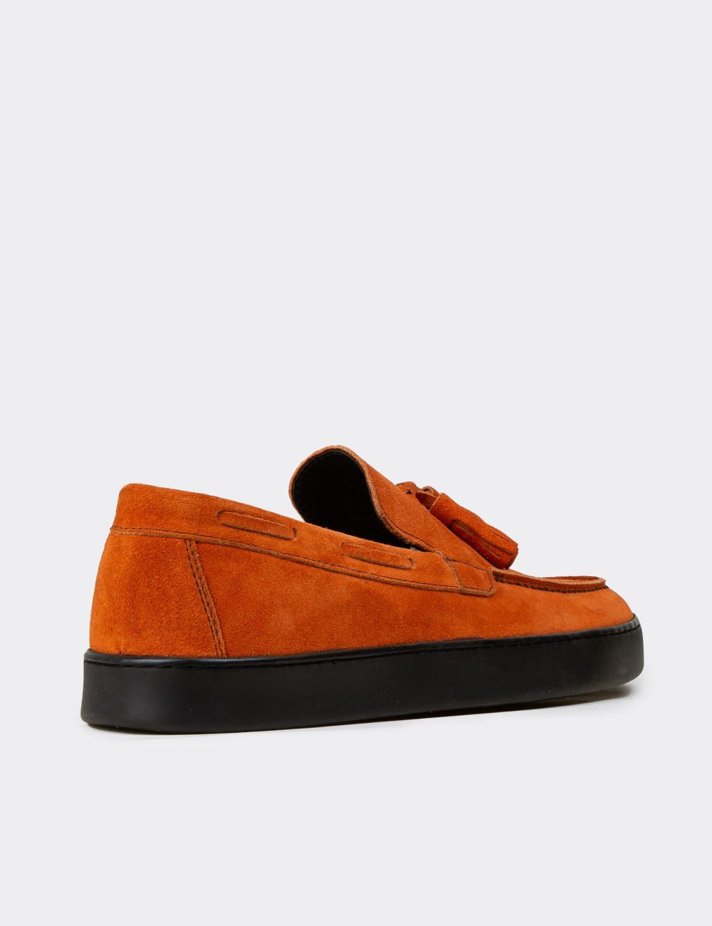 Men's Orange Suede Leather Loafers with Tassels - 01994MTRCC01