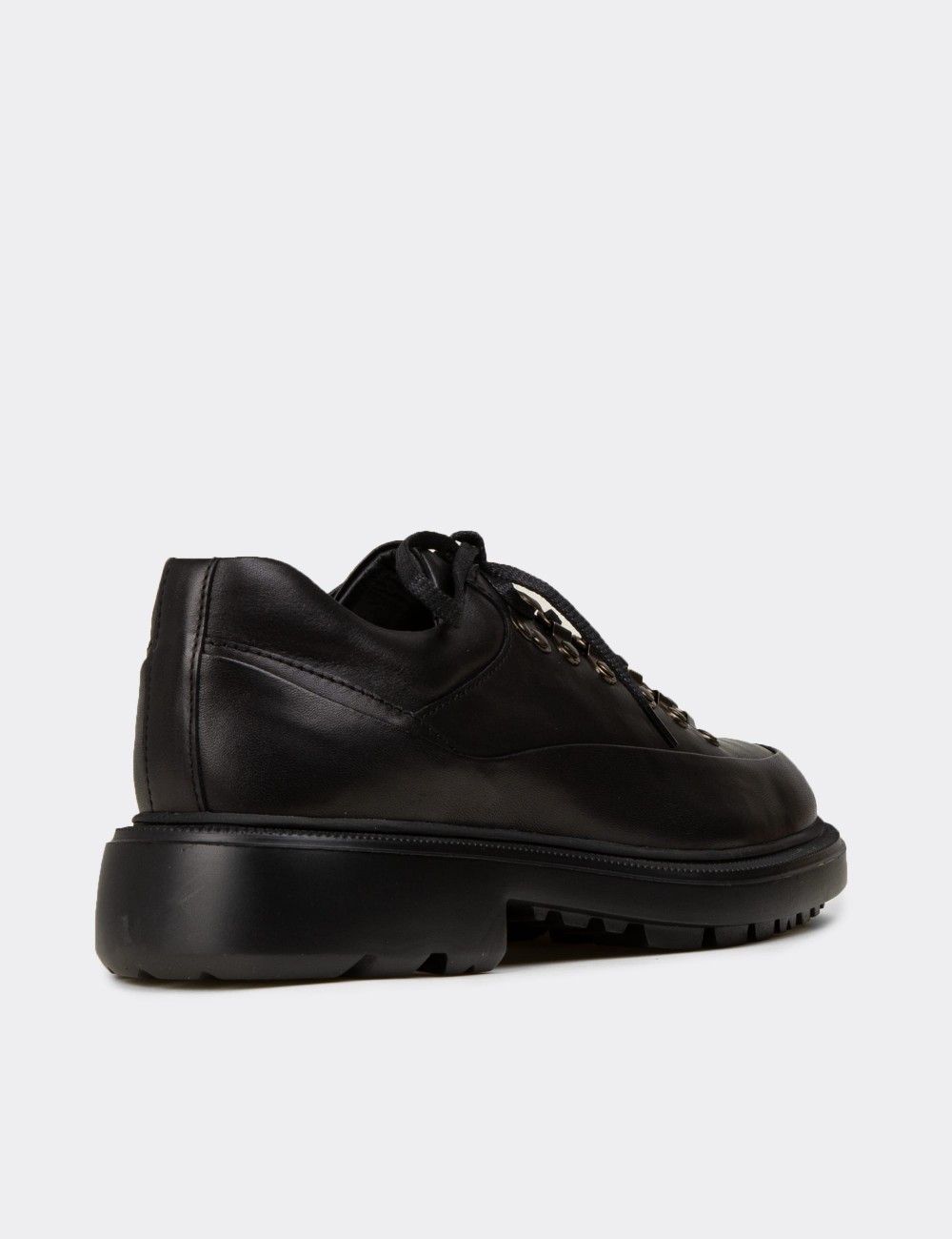 Men's Black Leather Lace-up Shoes - 02009MSYHE01