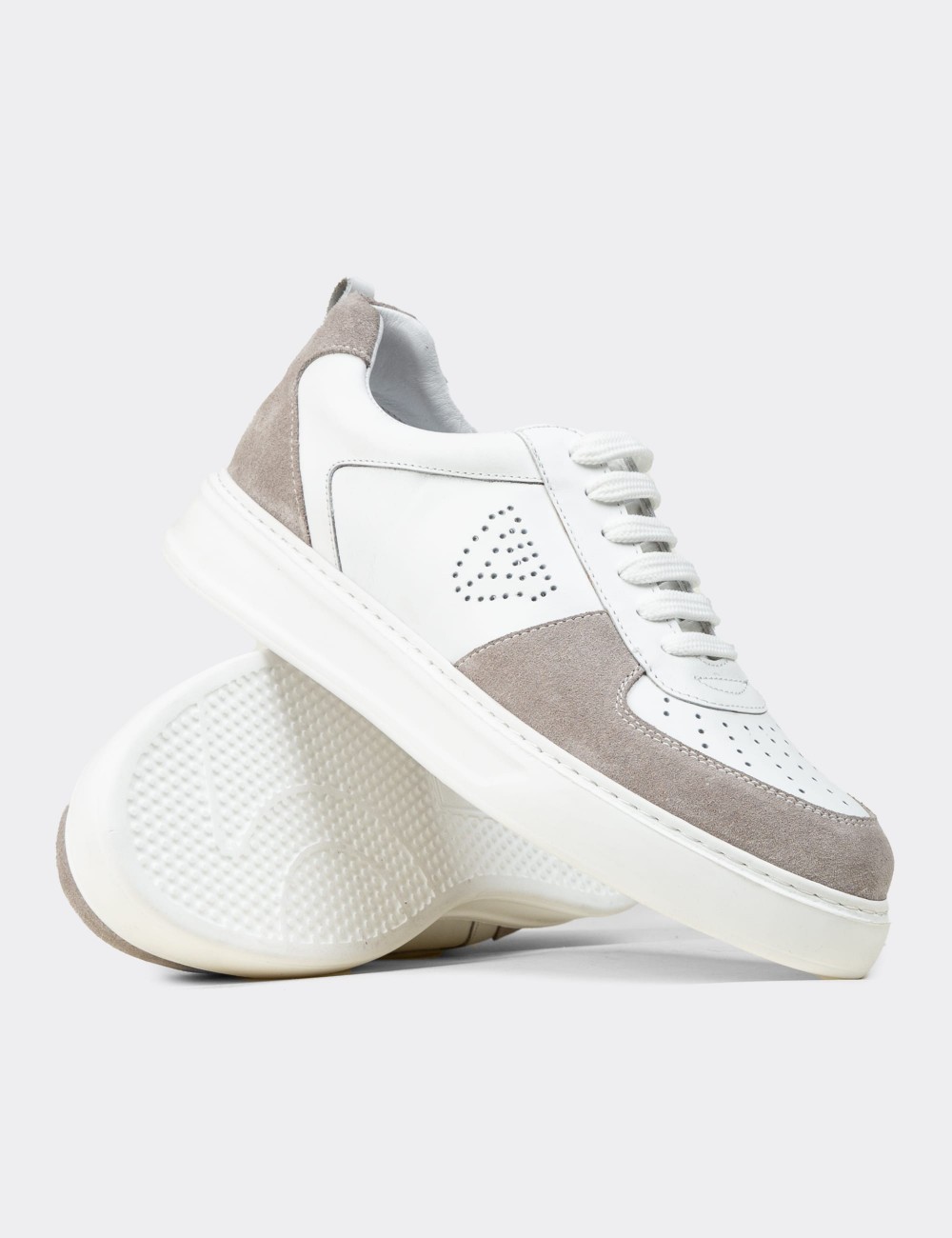 Men's White Leather Sneakers - 02014MBYZC01