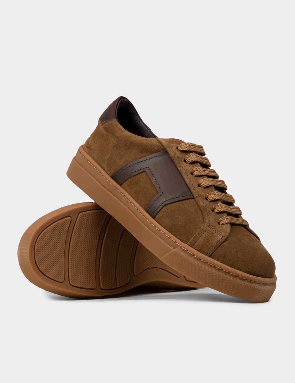 Men's Tan Suede Footwear Sneakers - 02002MTBAC01