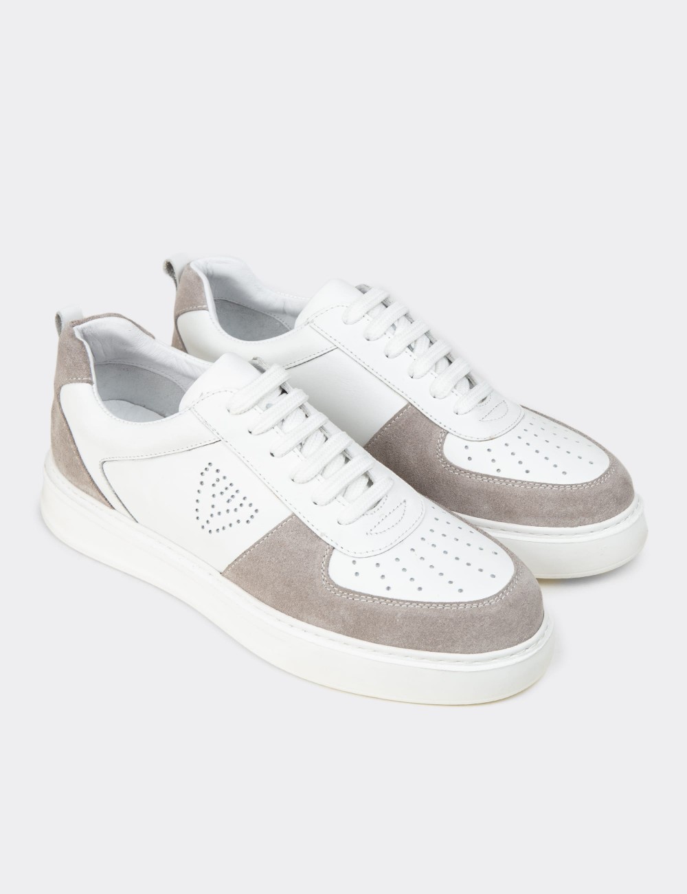 Men's White Leather Sneakers - 02014MBYZC01