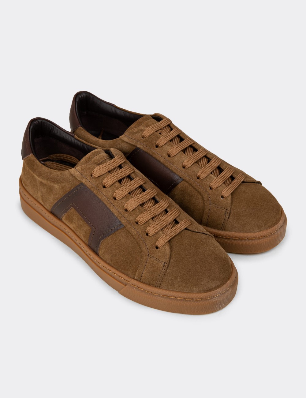 Men's Tan Suede Footwear Sneakers - 02002MTBAC01