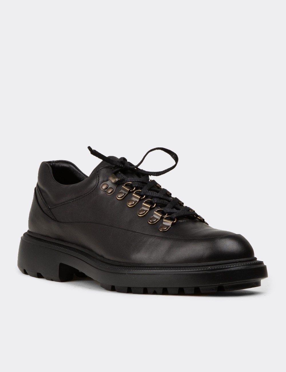 Men's Black Leather Lace-up Shoes - 02009MSYHE01