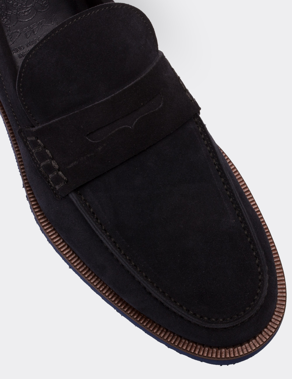 Navy Suede Leather Loafers - 01538MLCVE05