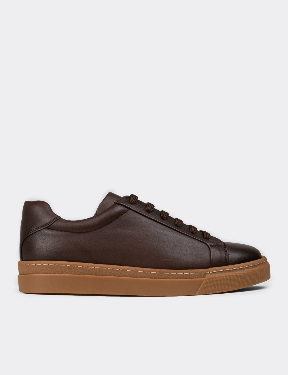 Men's Brown Leather Sneakers - 02018MKHVC01