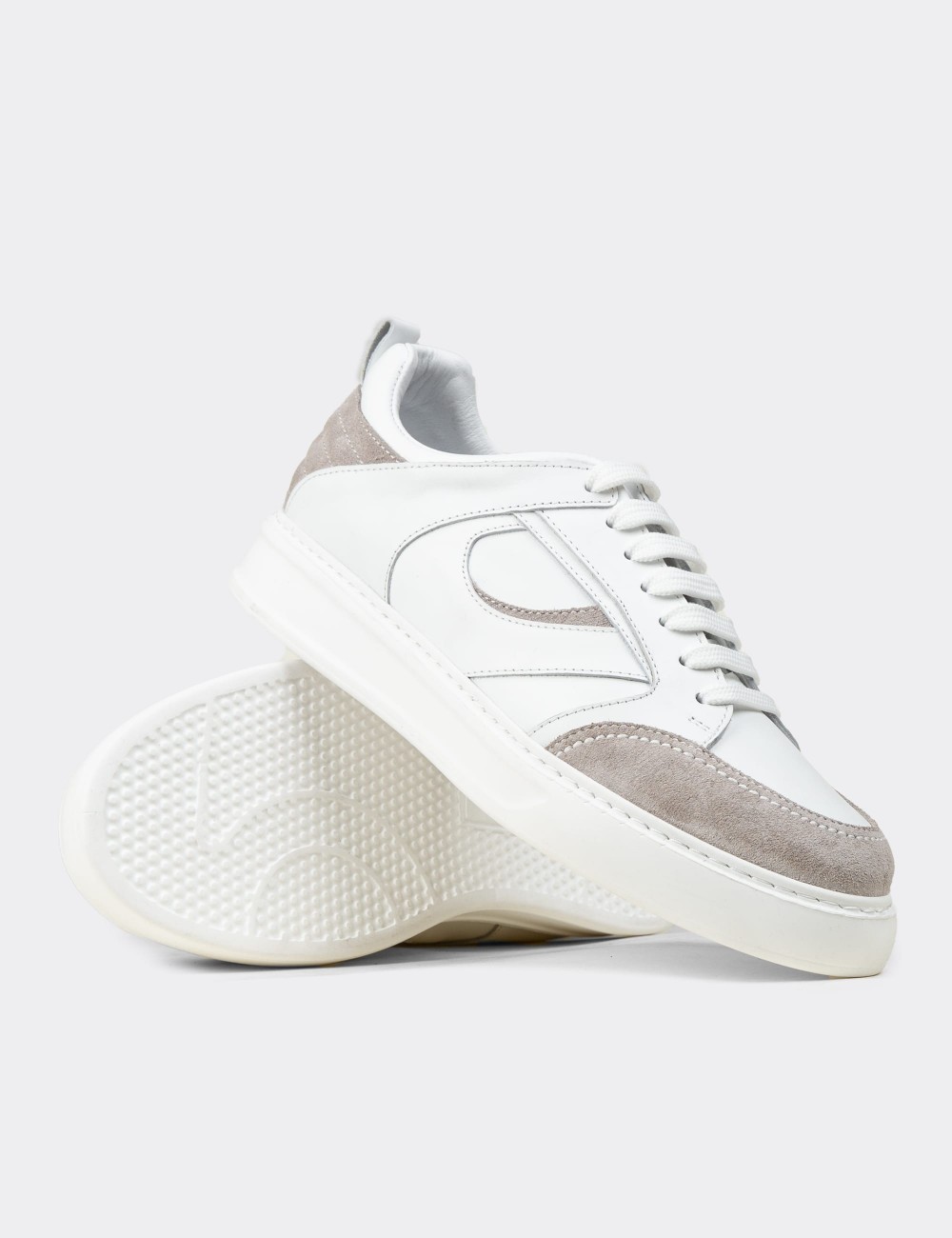 Men's White Leather Sneakers - 02012MBYZE01