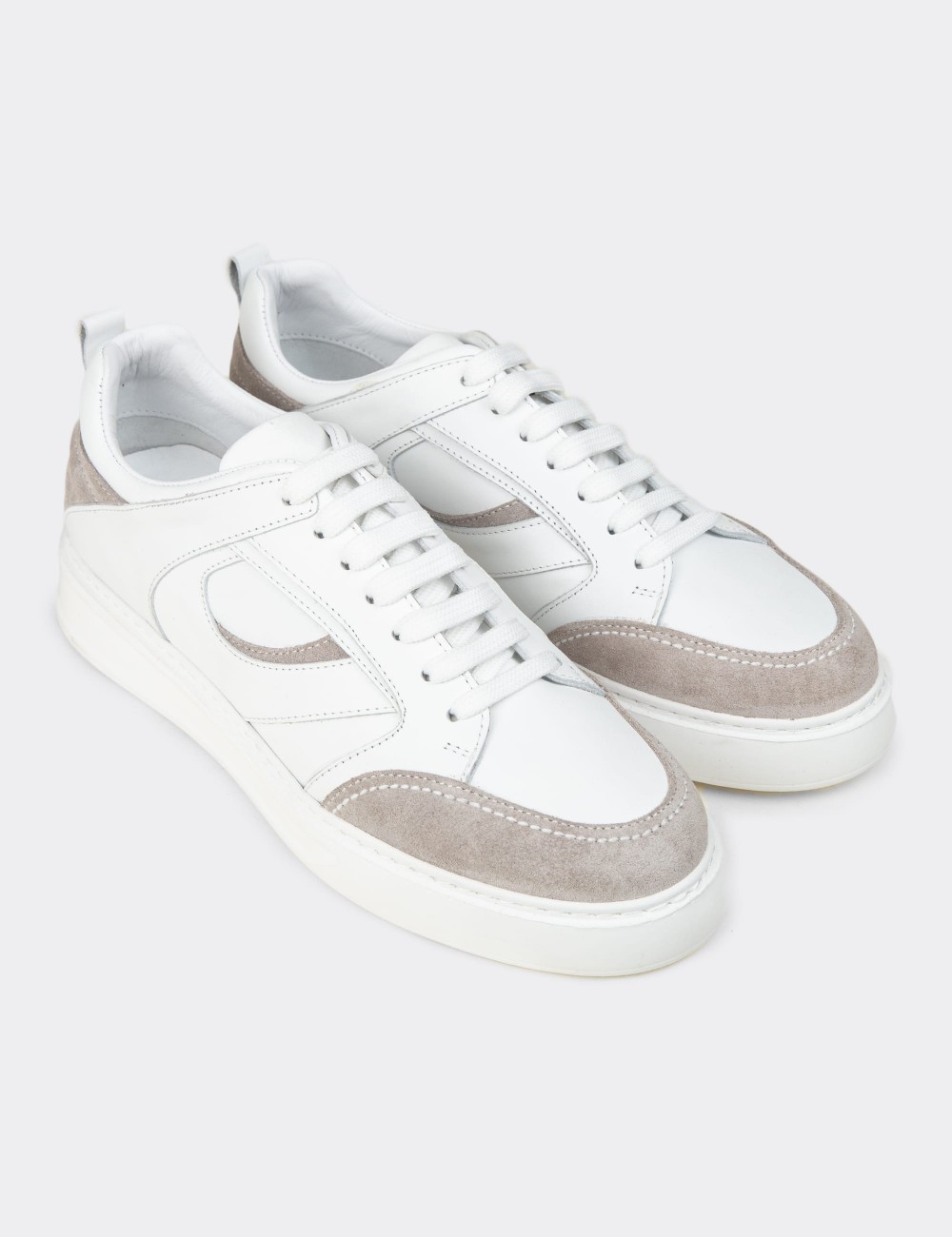 Men's White Leather Sneakers - 02012MBYZE01