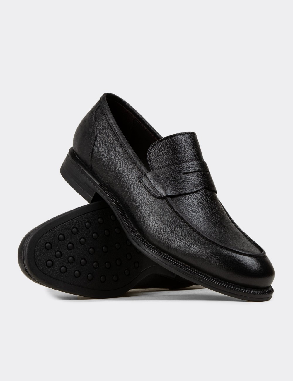 Men's Black Leather Loafers - 01995MSYHC03