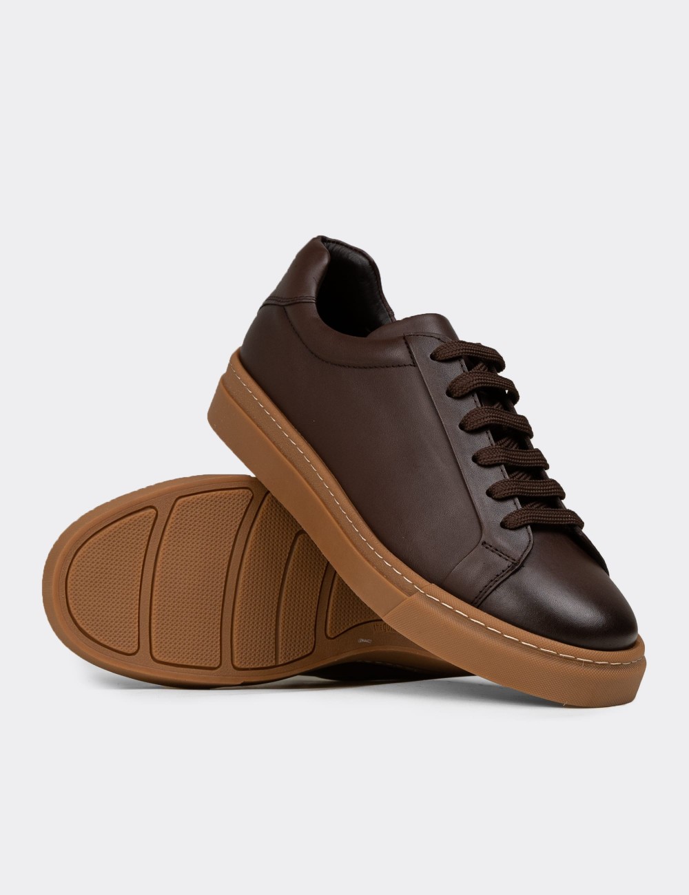 Men's Brown Leather Sneakers - 02018MKHVC01
