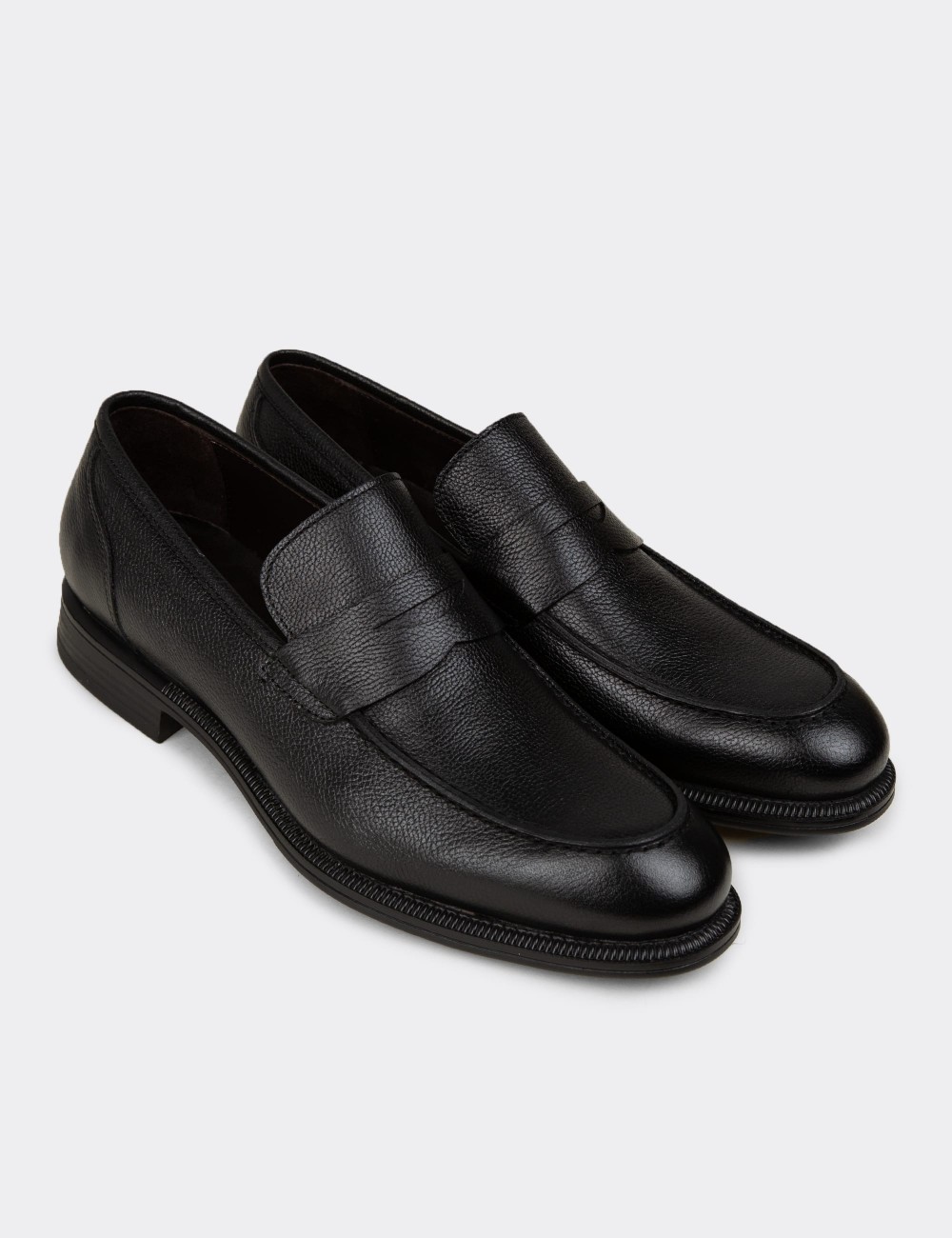 Men's Black Leather Loafers - 01995MSYHC03