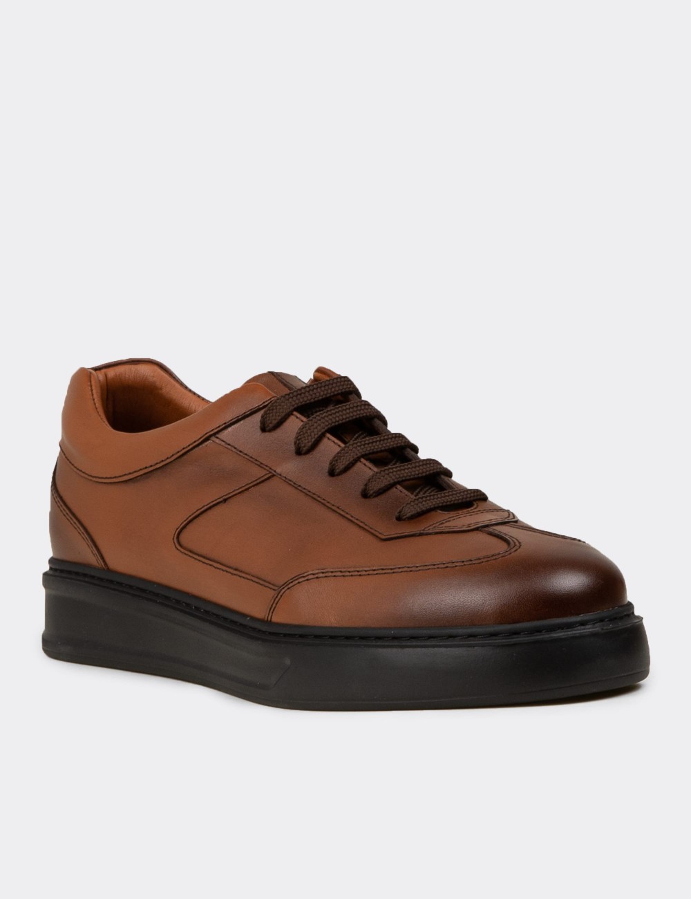 Men's Tan Leather Sneakers - 02015MTBAE01