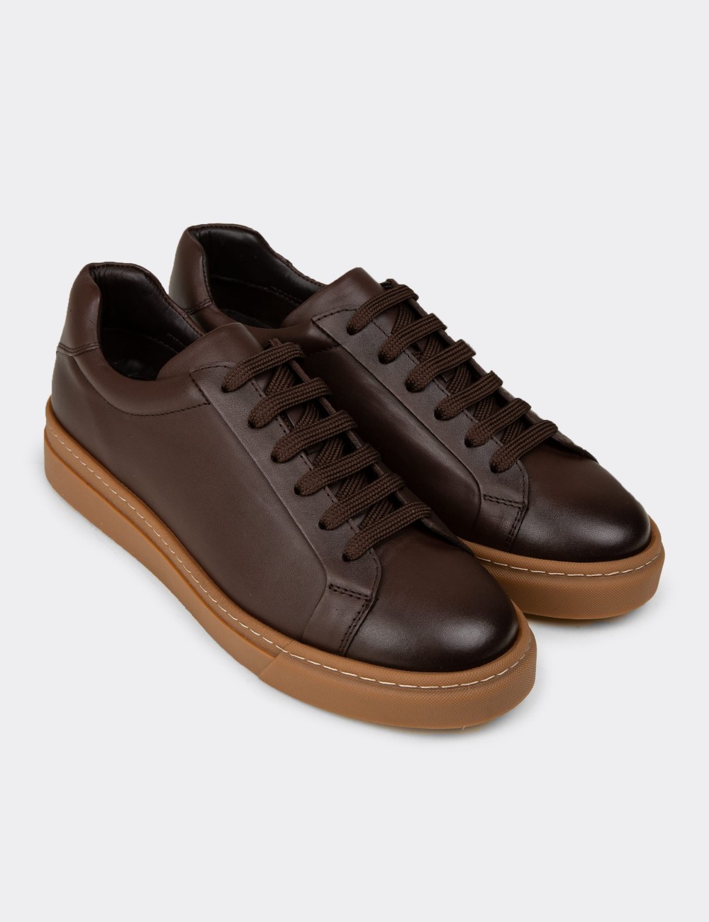 Men's Brown Leather Sneakers - 02018MKHVC01