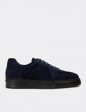 Men's Navy Suede Leather Sneakers