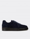 Men's Navy Suede Leather Sneakers