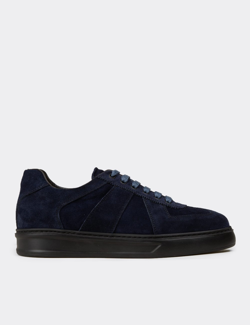 Men's Navy Suede Leather Sneakers - 02017MLCVP01