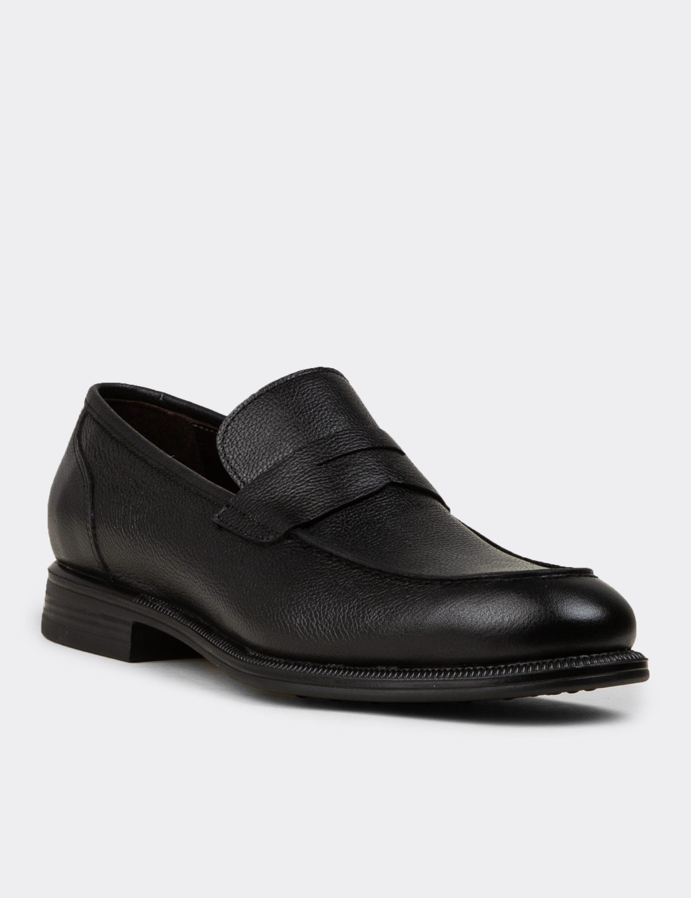 Men's Black Leather Loafers - 01995MSYHC03