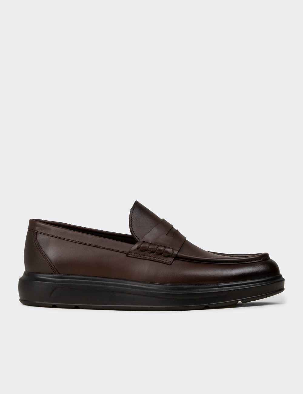 Men's Brown Leather Slip-On Shoes - 02000MKHVP01