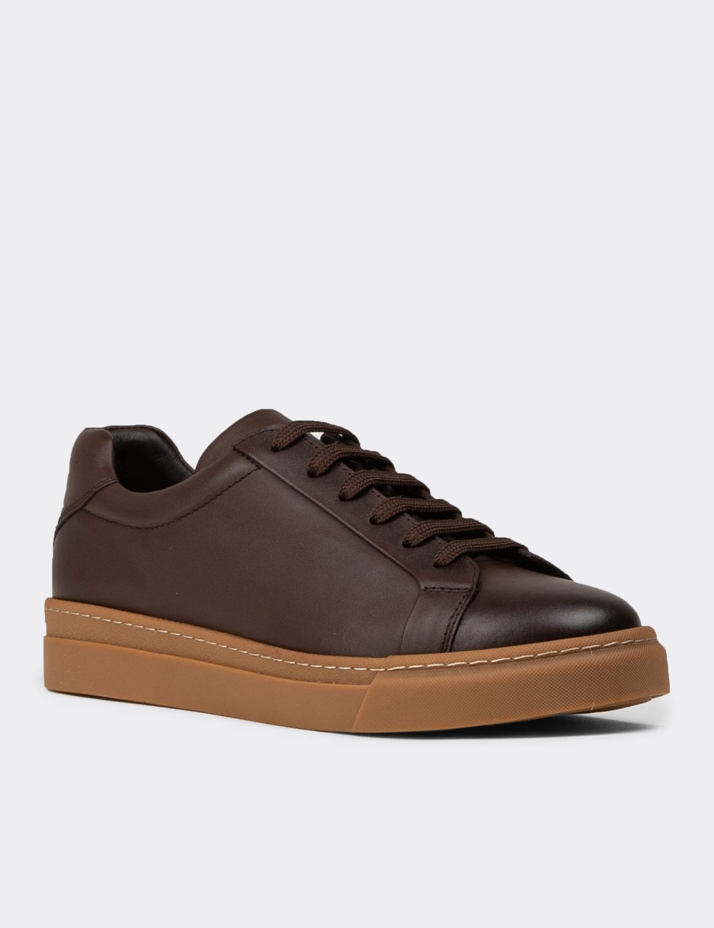 Men's Brown Leather Sneakers - 02018MKHVC01